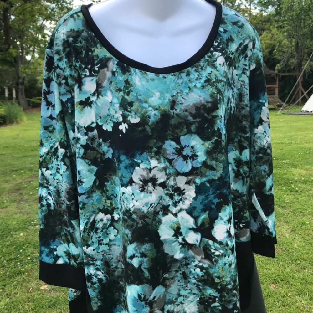 Kim Rogers Watercolor Floral Top Blouse XL